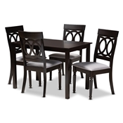 Baxton Studio Lucie Modern and Contemporary Grey Fabric Upholstered Espresso Brown Finished 5-Piece Wood Dining Set